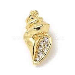 Brass Micro Pave Clear Cubic Zirconia Pendants, with Jump Ring, Sea Animals Charms, Shell Shape, 18.5x9.5x7.5mm, Hole: 3mm(KK-U046-02G-06)