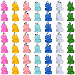 49Pcs 7 Styles Opaque Resin Pendants, 3D Frog Charms, with 304 Stainless Steel Loops, Mixed Color, 19.5~20x14~15.5x15mm, Hole: 1.8~2mm, 7pcs/style(RESI-SZ0003-47)