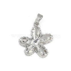 Brass Micro Pave Cubic Zirconia Pendants, Flower, Platinum, 18x17x4.5mm, Hole: 2mm(KK-Z078-13G)