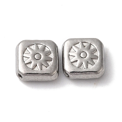 Tarnish Resistant 304 Stainless Steel Beads, Rhombus with Sun, Stainless Steel Color, 7x7x3mm, Hole: 0.9mm(STAS-I305-178P)