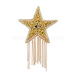 Star Resin Hotfix Rhinestone, with Tassel, Iron on Patches, for Dress, Shoes, Garment Decoration, Gold, 135mm(PATC-WH0001-79B)