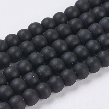 Synthetical Black Stone Beads Strands, Frosted, Round, Black, Size: about 6mm in diameter, hole: 1mm, about 64pcs/strand, 15.7 inch