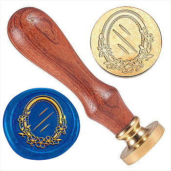 Golden Plated Brass Sealing Wax Stamp Head, with Wood Handle, for Envelopes Invitations, Gift Cards, Oval, 83x22mm, Head: 7.5mm, Stamps: 25x14.5mm