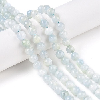 Dyed Natural White Jade Beads Strands, Two Tone, Round, Light Blue, 8x8mm, Hole: 0.9mm, about 47~48pcs/strand, 15.16~15.72''(38.5~39.3cm)