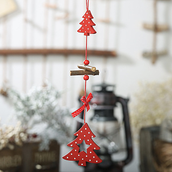 Wood Pendant Decoration, Christmas Tree Hanging Ornaments, for Party Gift Home Decoration, Tree, 260x70mm, tree: 58.5x55x5mm