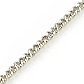 Unwelded Iron Curb Chains, with Spool, Platinum, 2.7x2x0.6mm, about 328.08 Feet(100m)/roll