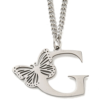 201 Stainless Steel Necklaces, Letter G, 23.74 inch(60.3cm) p: 25x35x1.3mm