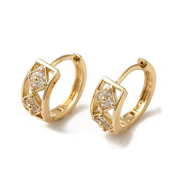 Brass Micro Pave Cubic Zirconia Hoop Earring, Light Gold, 13.5x6.5mm