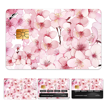 Plastic Waterproof Card Stickers, Self-adhesion Card Skin for Bank Card Decor, Rectangle, March Cherry Blossom, 140x190mm