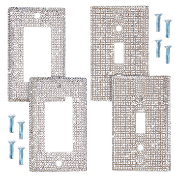 AHADEMAKER 4 Sets 2 Style Plastic Rhinestone Receptacle Outlet Wall Plate, Electrical Outlet Cover, with Screws, Rectangle, Crystal, 73x118x7mm, Hole: 4mm, Inner Diameter: 10.5~33x23.5~67mm, 2 sets/style