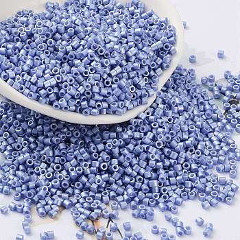 Baking Paint Glass Seed Beads, Cylinder, Light Steel Blue, 2x1.5mm, Hole: 1mm, about 50398pcs/pound