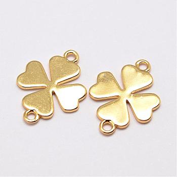 Brass Links connectors, Clover, Cadmium Free & Nickel Free & Lead Free, Real 18K Gold Plated, 16x12x1mm, Hole: 1.5mm