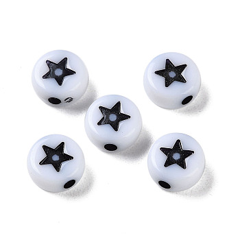 Opaque Acrylic Beads, Craft Style, Flat Round with Star, Black, 7x3.5mm, Hole: 1.6mm, about 3500pcs/500g