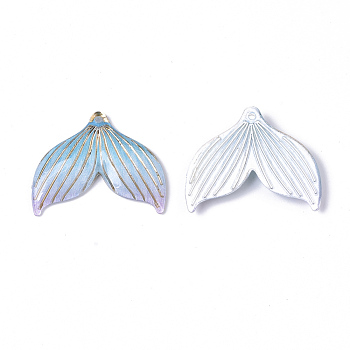 Transparent UV Printed Acrylic  Pendants, with Spray Paint Bottom, Whale Tail Shape, Sky Blue, 24.5x29.5x4mm, Hole: 1.4mm