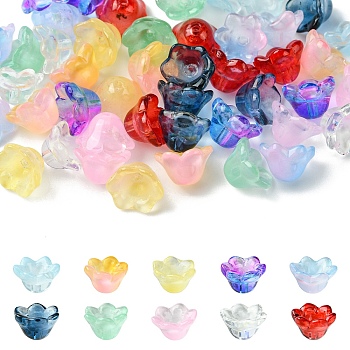 10 Colors Glass Bead Caps, Lily Flower, Mixed Color, 12x8mm, Hole: 1.4mm, 5pcs/color 