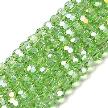 Transparent Glass Beads, Faceted, Round, Light Green, 6x5.5mm, Hole: 1.2mm, about 91~93pcs/strand, 19.57''~19.92''(49.7~50.6cm)