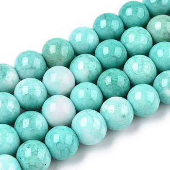Opaque Crackle Glass Round Beads Strands, Imitation Stones, Round, Turquoise, 10mm, Hole: 1.5mm, about 80pcs/strand, 30.31~31.10 inch(77~79cm)