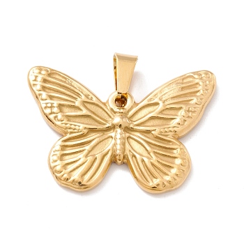 Vacuum Plating 304 Stainless Steel Pendant,Butterfly, Golden, 21.5x30.5x2.3mm, Hole: 7.5x4mm