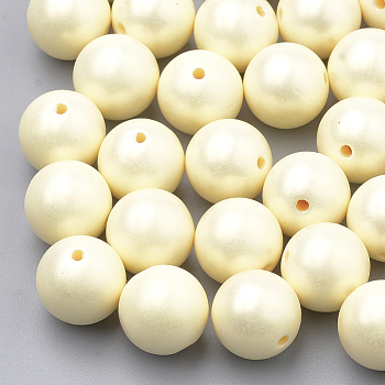 Spray Painted Style Acrylic Beads, Rubberized, Round, Champagne Yellow, 8mm, Hole: 1mm, about 1800pcs/500g