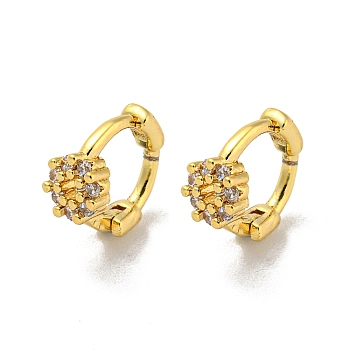 Brass Micro Pave Cubic Zirconia Hoop Earring, Real 18K Gold Plated, Flower, 7.5x4.5mm