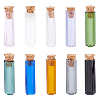 PandaHall Elite 10Pcs 10 Colors Tube Glass Cork Bottles Ornament, Glass Empty Wishing Bottles, DIY Vials for Pendant Decorations, Mixed Color, 8x35mm, 1pc/color