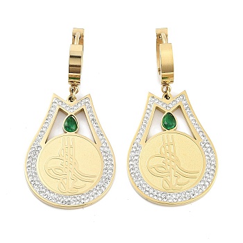 304 Stainless Steel Glass Dangle Earrings, Flower Rhinestone Hoop Earrings for Women, Real 18K Gold Plated, 44x21mm