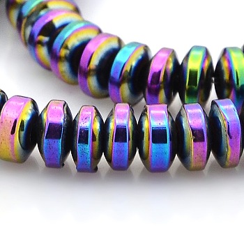 Grade AAA Non-magnetic Synthetic Hematite Rondelle Beads Strands, Multi-color Plated, 6x2.5mm, Hole: 1mm, about 89pcs/strand, 9.8 inch