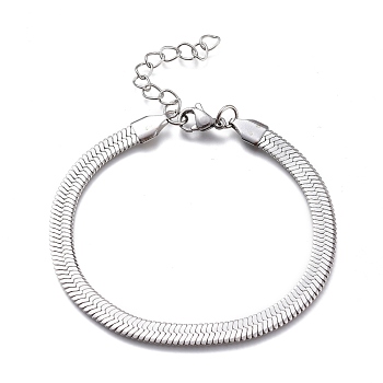 Unisex 304 Stainless Steel Herringbone Chain Bracelets, with Lobster Claw Clasps, Stainless Steel Color, 7-1/8 inch(18.2cm), 5.3mm