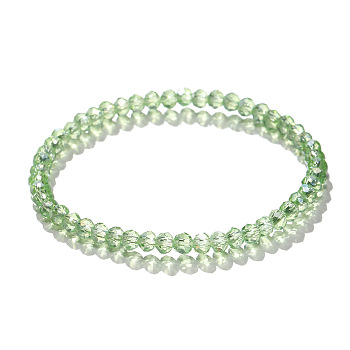 4mm Prism Faceted Rondelle Glass Beaded Stretch Bracelets for Women, Light Green