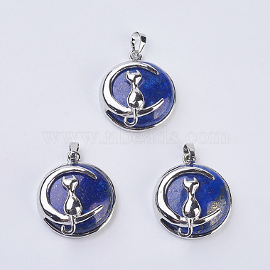 Platinum Flat Round Lapis Lazuli Pendants