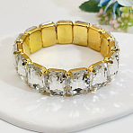 Brass Glass Beads Stretch Bracelets for Women, Rectangle, Clear, Inner Diameter: 2-1/4 inch(5.6cm)(FS-WG7A350-01)
