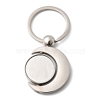 Rotatable Alloy Blank Pendant Keychain Cabochon Settings, Flat Round, Double Side Cabochon Setting with Iron Key Rings, Platinum, 69mm(KEYC-Z009-01P)