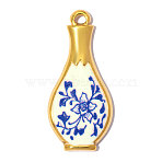 Printed 304 Stainless Steel with Enamel Pendants, Ion Plating(IP), Vase with Floral Pattern Charms, Hand Polished, Royal Blue, Real 18K Gold Plated, 27x13mm, Hole: 2mm(SA-OY002-95G)