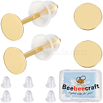 10 Pairs 925 Sterling Silver Flat Pad Stud Earring Settings, with S925 Stamp, with 50Pcs Plastic Ear Nuts, Golden, tray: 4mm, 11.5mm, Pin: 0.8mm(STER-BBC0006-58A-G)