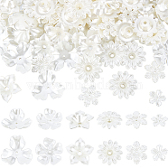 120Pcs 6 Style Flower ABS Plastic Imitation Pearl Bead Caps, Creamy White, 20~36x20~38x4~12mm, Hole: 1.5~4.5mm, 20pcs/style(OACR-NB0001-41)