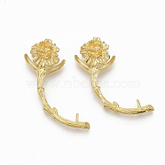 Brass Peg Bails Pendants, For Half Drilled Beads, Nickel Free, Flower, Raw(Unplated), 35.5x15x9mm, Hole: 5x4mm, Pin: 1mm(KK-S349-283-NF)