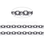 Brass Cable Chains, Soldered, with Spool, Oval, Cadmium Free & Lead Free, Long-Lasting Plated, Gunmetal, 2x1.5x0.35mm, about 301.83 Feet(92m)/roll(CHC-034Y-B)