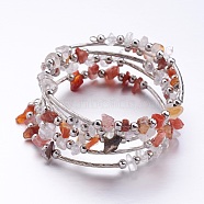 Five Loops Wrap Carnelian Beads Bracelets, with Crystal Chips Beads and Iron Spacer Beads, Red, 2 inch(52mm)(X-BJEW-JB02589-02)