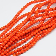 1 Strand Dyed Orange Red Round Synthetic Turquoise Beads Strands, 4mm, Hole: 1mm, about 110pcs/strand, 15.6 inch(X-TURQ-G106-4mm-02G)