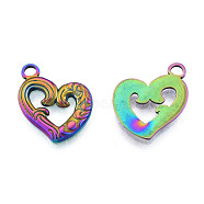 Ion Plating(IP) 201 Stainless Steel Pendants, Heart, Rainbow Color, 18.5x15x1.5mm, Hole: 2mm(STAS-N098-222M)