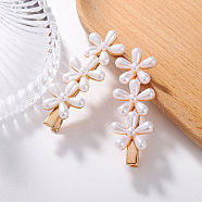 Triple Flower Resin Imitation Pearl Alligator Hair Clips, with Iron Clip, Hair Accessories for Girls Women, Ghost White, 65~67x22~24mm(OHAR-PW0007-06C)