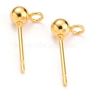 304 Stainless Steel Ball Post Stud Earring Findings, with Loop and 316 Surgical Stainless Steel Pin, Real 18k Gold Plated, 15x7x4mm, Hole: 1.8mm, Pin: 0.8mm(X-STAS-Z035-02G-C)