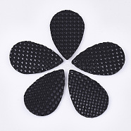 PU Leather Pendants, Imitation Woven Rattan Pattern, Teardrop, Black, 37x24.5x2.5mm, Hole: 1.2mm(FIND-S300-39A-01)