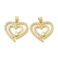 Rack Plating Brass Micro Pave Cubic Zirconia Pendants, Long-Lasting Plated, Lead Free & Cadmium Free, Heart Charms, Real 18K Gold Plated, 21x22x2mm, Hole: 5x3mm(KK-F869-05G)