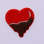 Computerized Embroidery Cloth Iron on/Sew on Patches, Costume Accessories, Appliques, Heart, Red, 28.5x27x1mm(DIY-TAC0007-78)