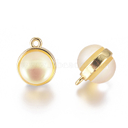 Synthetic Moonstone Charms, with Golden Plated Brass Cabochon Settings, Round, Light Khaki, 12x9.5x10mm, Hole: 1.2mm(G-L558-02B)