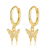 925 Sterling Silver Micro Pave Cubic Zirconia Dangle Hoop Earrings, Butterfly, with S925 Stamp, Golden, 20x8mm(QR5744-1)