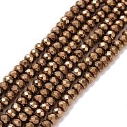 Rondelle Non-magnetic Synthetic Hematite Beads Strands, Imitation Pyrite, Faceted, Copper Plated, 3x2mm, Hole: 1mm, about 212pcs/strand, 16.3 inch(G-D617-20A)