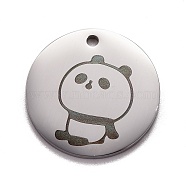 Stainless Steel Pendant, Flat Round with Panda, Stainless Steel Color, 20x1mm, Hole: 1.6mm(STAS-P296-08P)