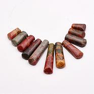 Natural Picasso Stone/Picasso Jasper Beads Strands, Graduated Fan Pendants, Focal Beads, 16~39x9.5~10x5mm, Hole: 1mm, 11pcs/strand, 3.27 inch(G-P298-H02)